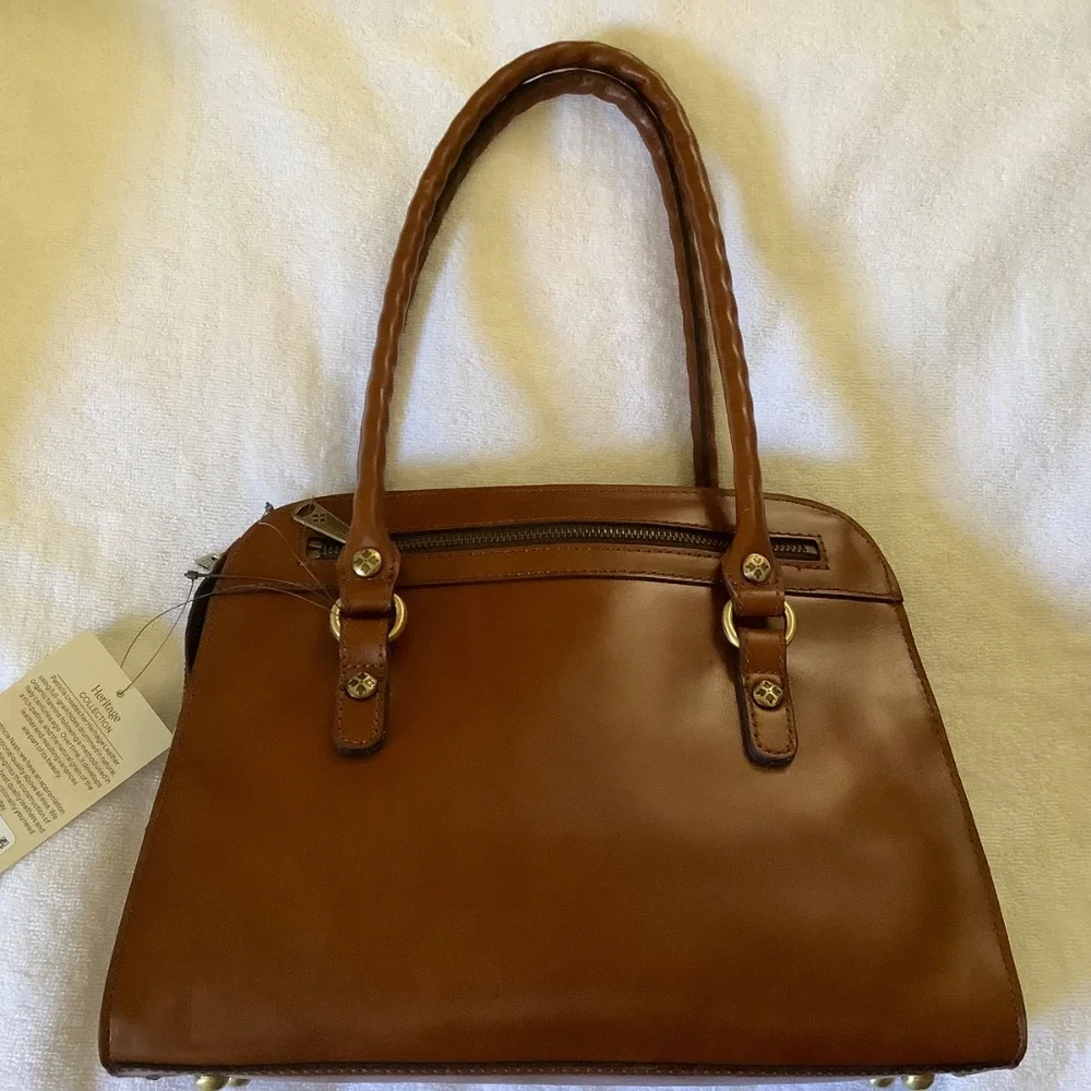 Patricia Nash Calvi Leather Satchel Crossbody Tan